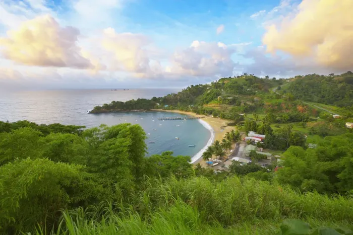 Framed Print : Trinidad and Tobago, Tobago Island, The Caribbean, Parlatuvier Bay, Overview Framed Print : Trinidad and Tobago, Tobago Island, The Caribbean, Parlatuvier Bay, Overview