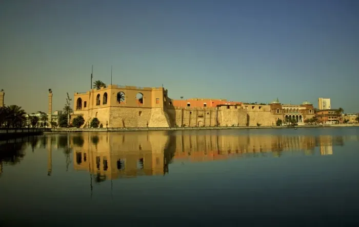 Framed Print : Tripoli, Libya; The Castle; now housing the Museum of the Jamahariya as seen from across a small lake
