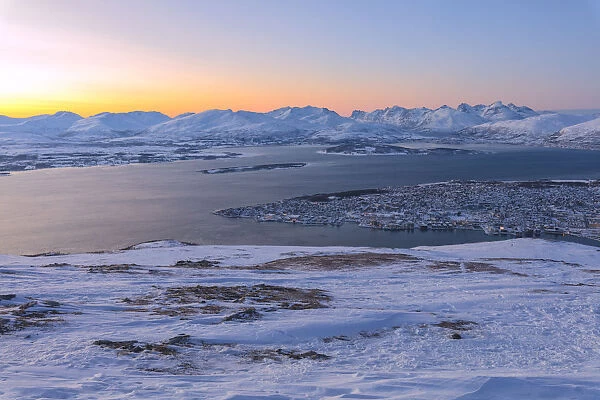 Troms seen from Fjellheisen at sunrise, Troms county, Norway