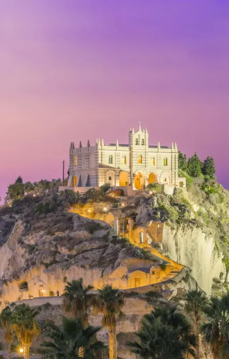 Framed Print : Tropea, Province of Vibo Valentia, Calabria, Italy. Santa Maria dell Isola at dusk