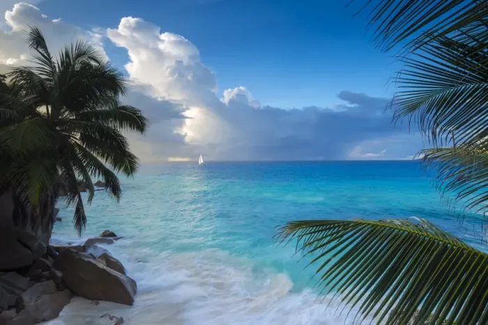 Framed Print : Tropical beach, La Digue, Seychelles Framed Print : Tropical beach, La Digue, Seychelles