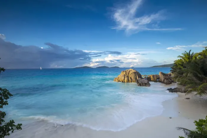 Framed Print : Tropical beach, La Digue, Seychelles Framed Print : Tropical beach, La Digue, Seychelles