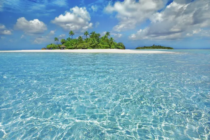 Framed Print : Tropical lagoon with palm island - Maldives, South Male Atoll Framed Print : Tropical lagoon with palm island - Maldives, South Male Atoll