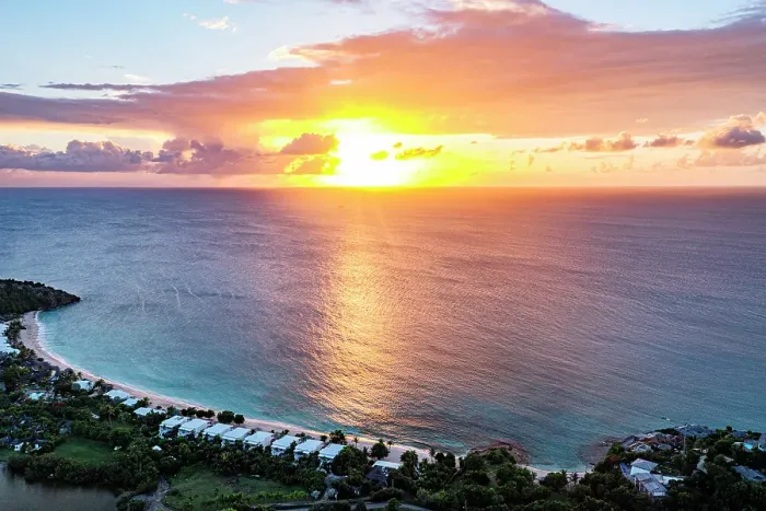 Framed Print : Tropical sunset over Galley Bay fine sand beach, aerial view, Antigua, Antigua & Barbuda, Caribbean, West Indies Framed Print : Tropical sunset over Galley Bay fine sand beach, aerial view, Antigua, Antigua & Barbuda, Caribbean, West Indies