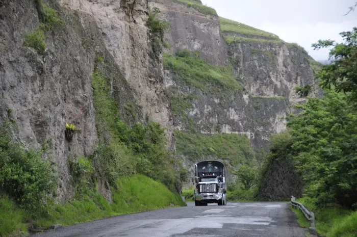 Framed Print : Truck along the highway at the Canyon north of Pasto, Colombia, South America