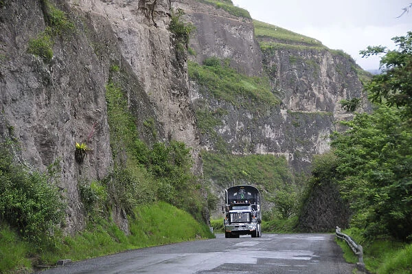 Truck along the highway at the Canyon north of Pasto, Colombia, South America