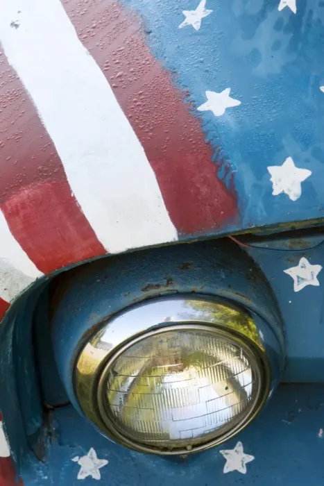 Framed Print : A truck painted with the US flag on a roadside in New Hampshire, USA