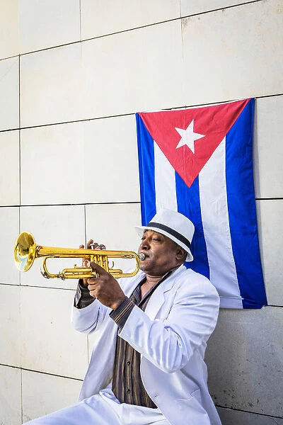 A trumpet player in Plaza de Armas, La Habana Vieja (Old Town), Havana, Cuba