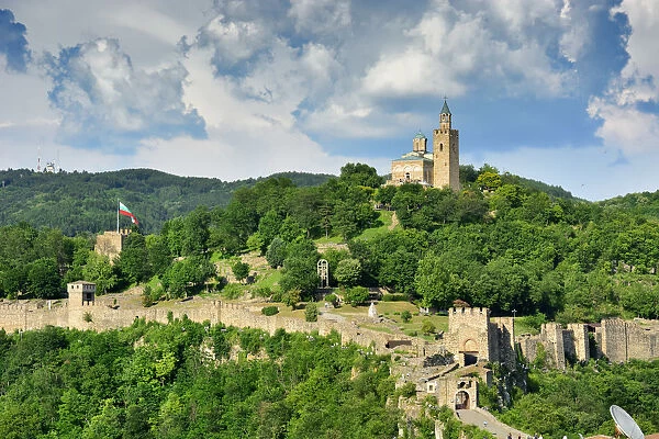 Tsarevets fortress and the Ascension Cathedral on the top of the hill. Veliko Tarnovo