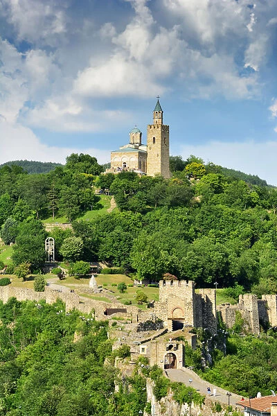 Tsarevets fortress and the Ascension Cathedral on the top of the hill. Veliko Tarnovo