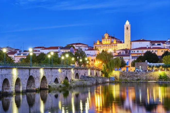 Framed Print : The Tua river and the 16th century bridge, of roman origin, at twilight Framed Print : The Tua river and the 16th century bridge, of roman origin, at twilight