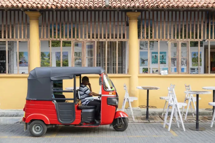 Framed Print : Tuk tuk outside cafe, Galle, Southern Province, Sri Lanka Framed Print : Tuk tuk outside cafe, Galle, Southern Province, Sri Lanka