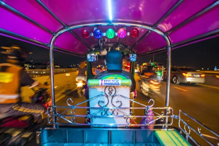 Framed Print : Tuk-tuk travelling through the streets of Bangkok, Thailand Framed Print : Tuk-tuk travelling through the streets of Bangkok, Thailand