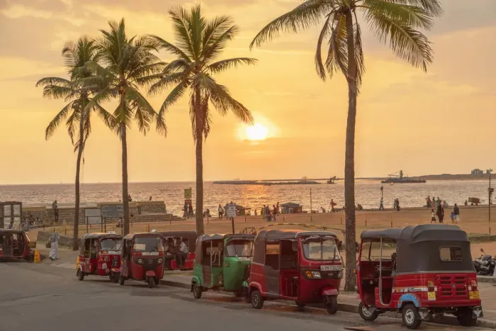 Framed Print : Tuk tuks parked along Galle Face Green at sunset, Colombo, Sri Lanka Framed Print : Tuk tuks parked along Galle Face Green at sunset, Colombo, Sri Lanka
