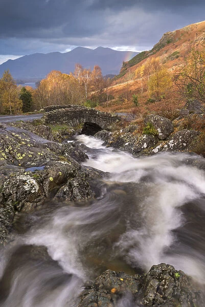 Tumbling mountain stream at Ashness Bridge in the Lake District, Cumbria, England