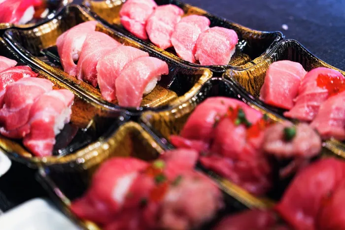 Framed Print : Tuna sushi selection in trays, Tsukiji Outer Market, Tokyo, Japan Framed Print : Tuna sushi selection in trays, Tsukiji Outer Market, Tokyo, Japan