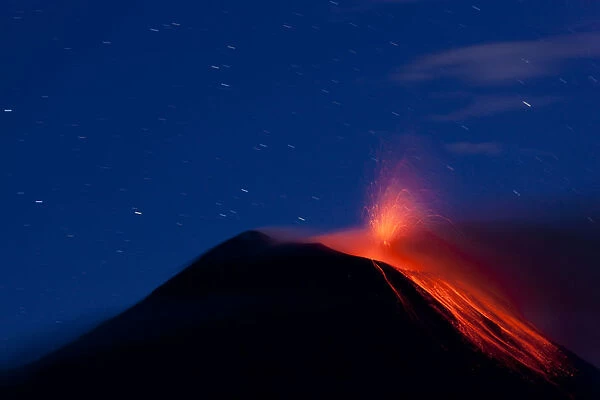 Tungurahua volcano erupting with lava flow, Banos, Ecuador