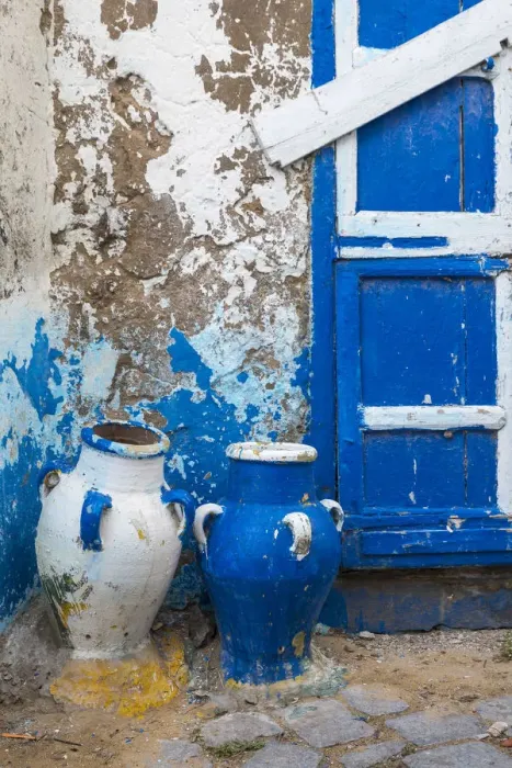 Framed Print : Tunisia, Bizerte, Medina, Earthenware pots outside house Framed Print : Tunisia, Bizerte, Medina, Earthenware pots outside house