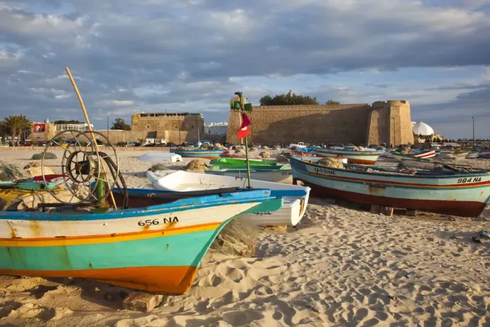 Framed Print : Tunisia, Cap Bon, Hammamet, waterfront, Kasbah Fort and fishing boats Framed Print : Tunisia, Cap Bon, Hammamet, waterfront, Kasbah Fort and fishing boats