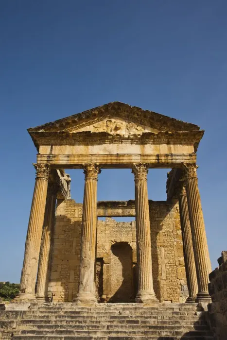 Framed Print : Tunisia, Central Western Tunisia, Dougga, Roman-era city ruins, Unesco site, The Capitole Framed Print : Tunisia, Central Western Tunisia, Dougga, Roman-era city ruins, Unesco site, The Capitole