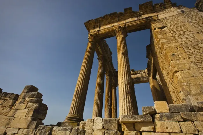 Framed Print : Tunisia, Central Western Tunisia, Dougga, Roman-era city ruins, Unesco site, The Capitole Framed Print : Tunisia, Central Western Tunisia, Dougga, Roman-era city ruins, Unesco site, The Capitole