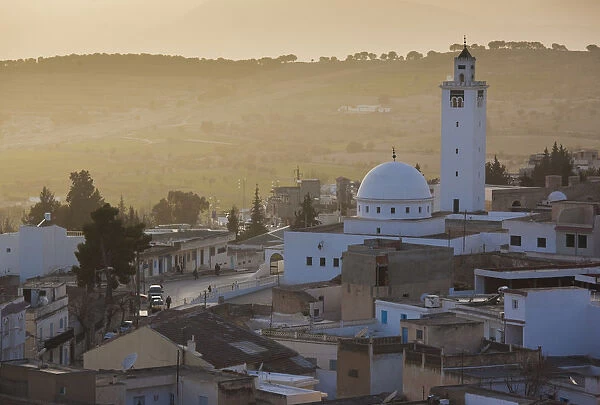 Tunisia, Central Western Tunisia, Le Kef, elevated view of the western mosque, dusk