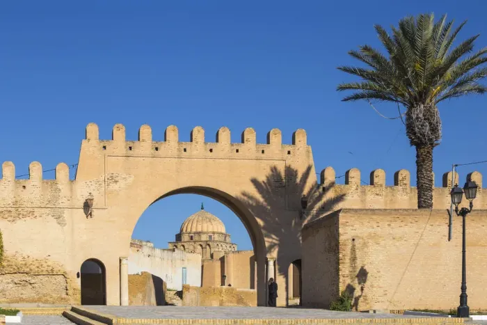 Framed Print : Tunisia, Kairouan, Great Mosque as seen through the Bab el-Khoukha the oldest of Framed Print : Tunisia, Kairouan, Great Mosque as seen through the Bab el-Khoukha the oldest of