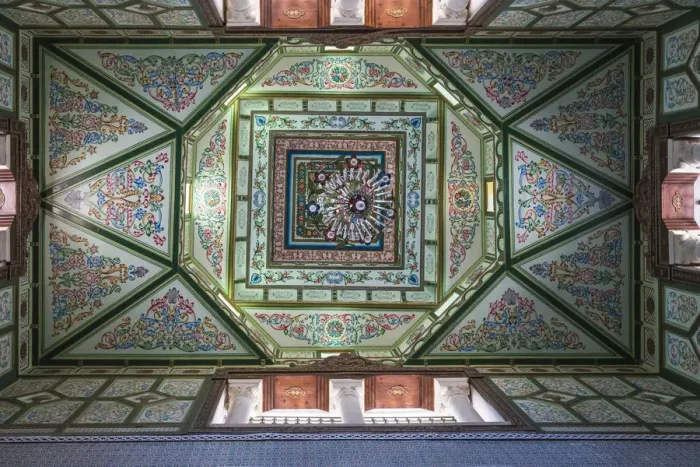 Framed Print : Tunisia, Kairouan, Madina, Elaborate ceiling of carpet shop