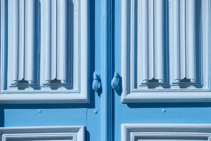 Framed Print : Tunisia, Kairouan, Madina, Hands of Fatima door handle on a blue door Framed Print : Tunisia, Kairouan, Madina, Hands of Fatima door handle on a blue door