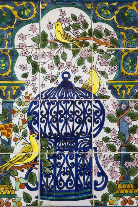 Framed Print : Tunisia, Kairouan, Medina, Tiles on the wall of the souk