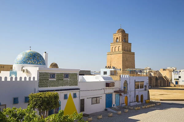 Tunisia, Kairouan, View of dome of cosmetic shop and the Great Mosque