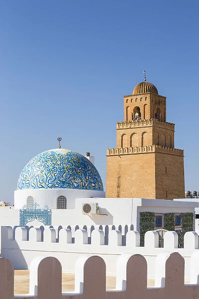 Tunisia, Kairouan, View of dome of cosmetic shop and the Great Mosque