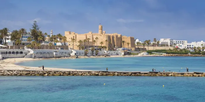 Framed Print : Tunisia, Monastir, View of corniche and fort Framed Print : Tunisia, Monastir, View of corniche and fort