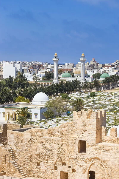 Tunisia, Monastir, View from fort towards Bourguiba mausoleum
