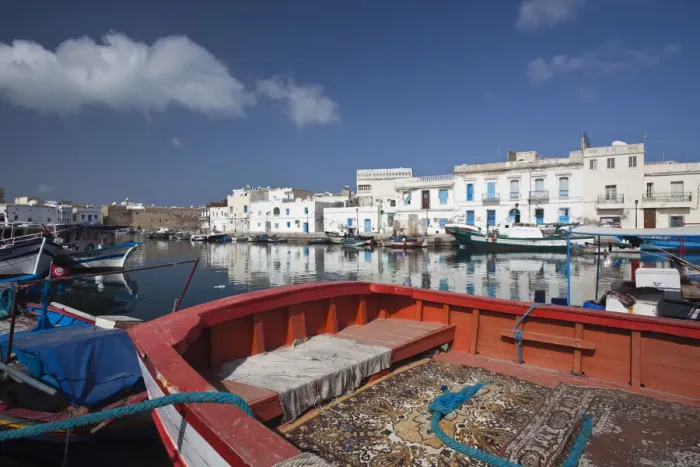 Framed Print : Tunisia, Northern Tunisia, Bizerte, Old Port, buildings and boats Framed Print : Tunisia, Northern Tunisia, Bizerte, Old Port, buildings and boats