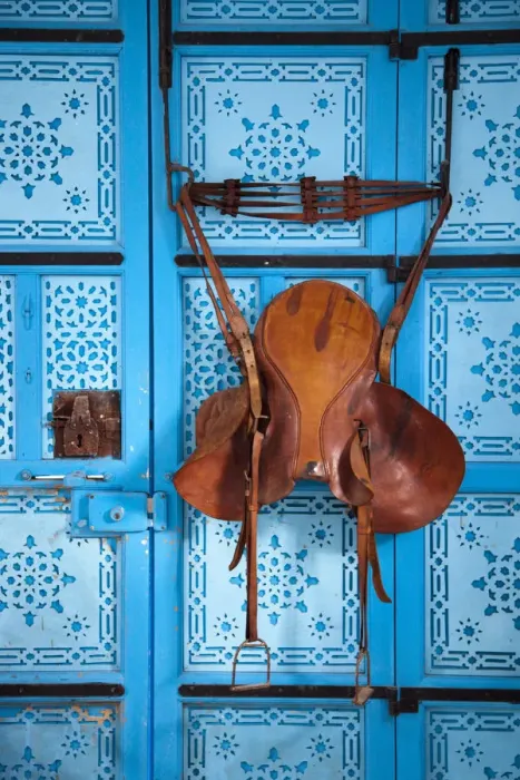 Framed Print : Tunisia, Sidi Bou Said, Dar el-Annabi, 18th century, house detail, old saddle Framed Print : Tunisia, Sidi Bou Said, Dar el-Annabi, 18th century, house detail, old saddle