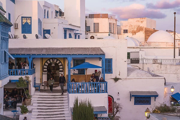 Tunisia, Sidi Bou Said, View of Cafe El Alia