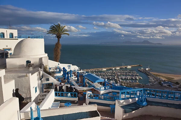 Tunisia, Sidi Bou Said, view towards Cafe Sidi Chabaane