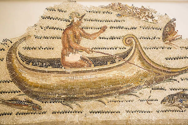 Tunisia, Sousse, Archaeological museum, Mosaics depicting naked fisherman with a hat