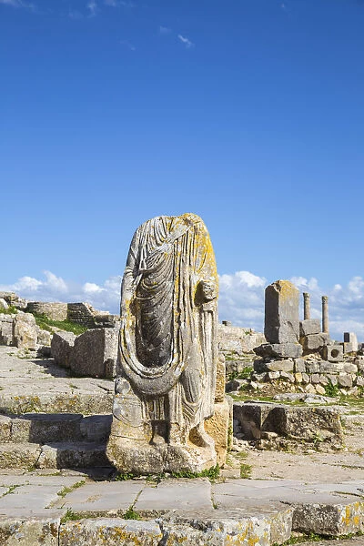 Tunisia, Teboursouk, Dougga archaeological site, Headless statue