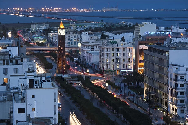 Tunisia, Tunis, Avenue Habib Bourguiba, elevated view towards Place du 7 Novembre 1987