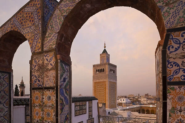 Tunisia, Tunis, Medina, Zaytouna-Great Mosque, view through arches