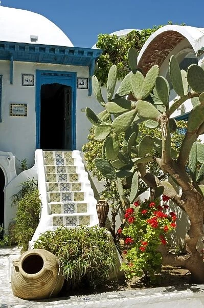 Tunisia, Tunis, Sidi-Bou-Said. Courtyard of a traditional riad or merchants house