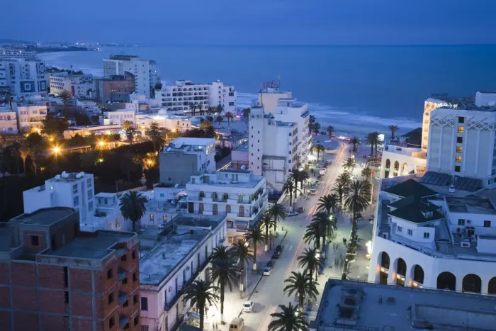 Framed Print : Tunisia, Tunisian Central Coast, Sousse, elevated view of Avenue Habib Bourguiba towards Framed Print : Tunisia, Tunisian Central Coast, Sousse, elevated view of Avenue Habib Bourguiba towards