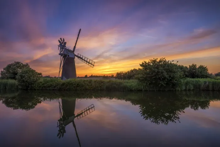 Framed Print : Turf Fen Mill at Sunset, How Hill, Norfolk, England Framed Print : Turf Fen Mill at Sunset, How Hill, Norfolk, England