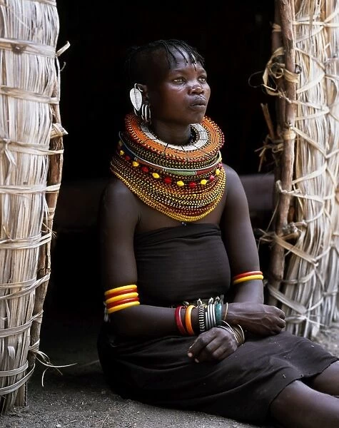 A Turkana woman, typically wearing many layers of bead necklaces