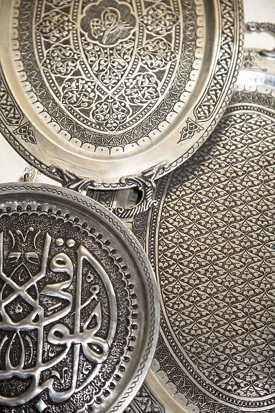 Turkey, Eastern Turkey, Gaziantep, Antep, Bazaar, Blacksmith market, Engraved plates