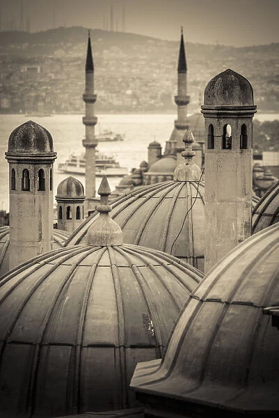 Turkey, Istanbul, Sultanahmet, domes of the Suleymaniye Mosque (Suleymaniye Camii)