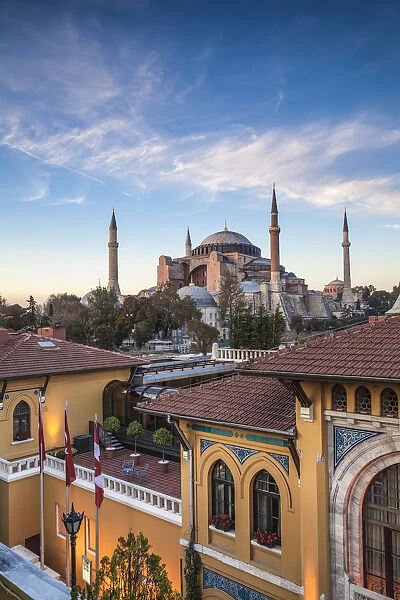 Turkey, Istanbul, View of Four Seasons Hotel and Haghia Sophia, - Aya Sofya Mosque