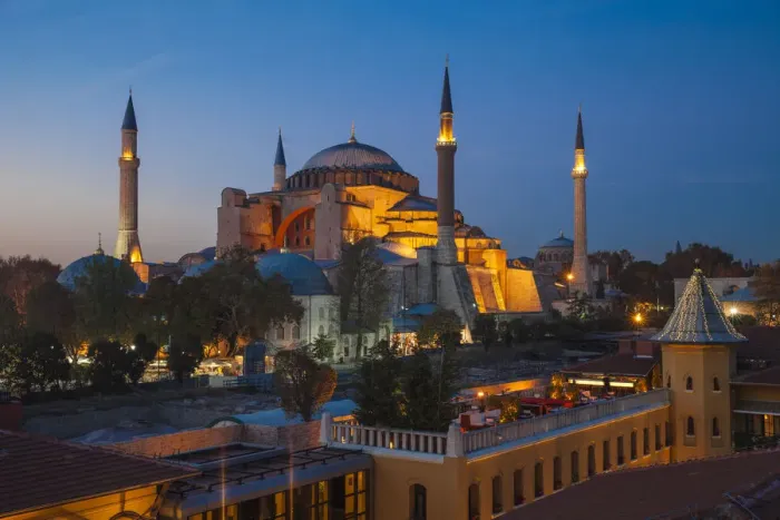 Framed Print : Turkey, Istanbul, View of Four Seasons Hotel roof terrace and Haghia Sophia, - Aya Framed Print : Turkey, Istanbul, View of Four Seasons Hotel roof terrace and Haghia Sophia, - Aya